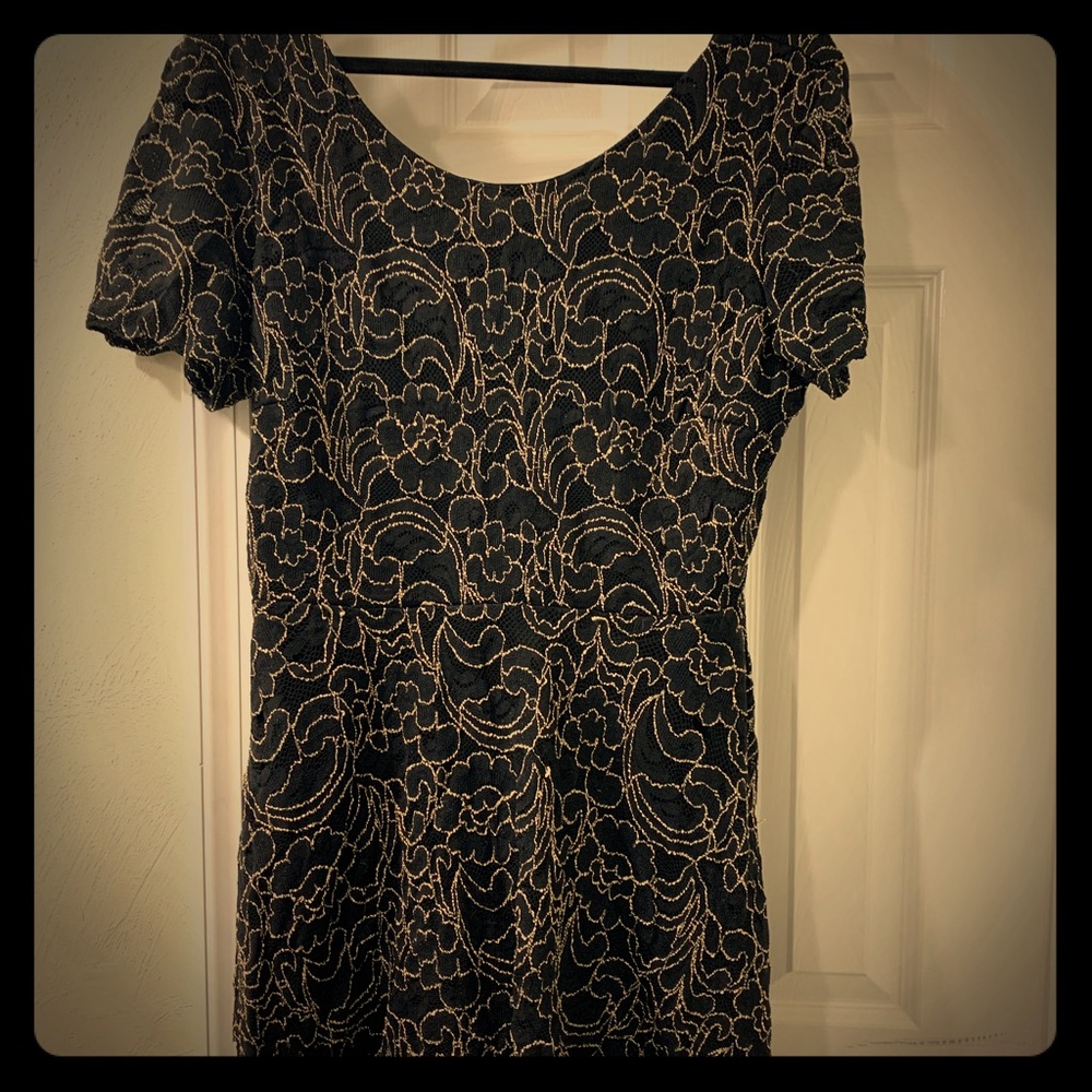 Black and Gold Lace Dress with Built-in Slip